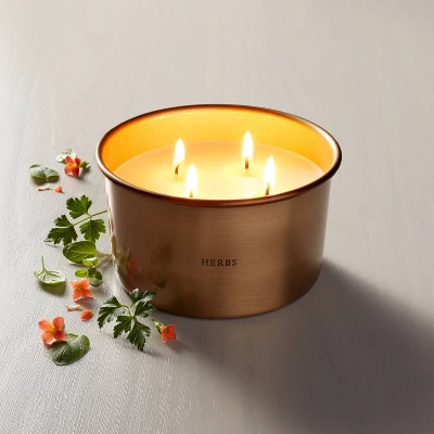 Lidded Metal Herbs 4-Wick Jar Candle Brass Finish 20oz - Hearth & Hand™ With Magnolia 1 Lidded Metal Herbs 4-Wick Jar Candle Brass Finish 20oz - Hearth & Hand™ With Magnolia
