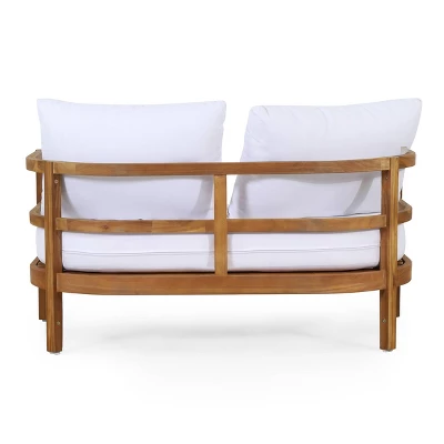 2pc Ellendale Outdoor Acacia Wood Loveseat & Coffee Table Teak/White - Christopher Knight Home 9 2pc Ellendale Outdoor Acacia Wood Loveseat & Coffee Table Teak/White - Christopher Knight Home - Image 9